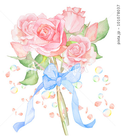 水彩で描いた薔薇の花束のイラスト素材 [101078037] - PIXTA