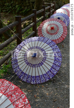 岡崎城　和傘のオブジェ　徳川家康誕生の地　お花見スポット 101078575