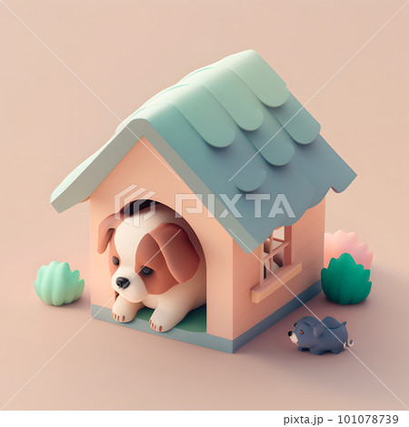 かわいい犬と犬小屋のイラスト素材 [101078739] - PIXTA