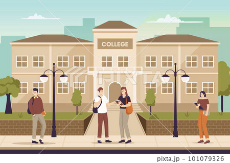 Flat design of college students in university. Illustrations for websites, landing pages, mobile apps, posters and banners. Trendy flat vector illustration 101079326