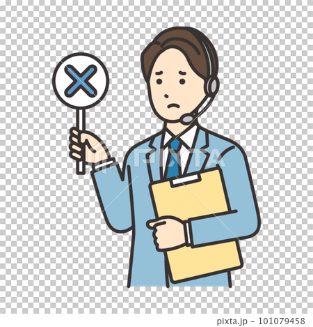 Illustration of a male operator holding documents and a cross tag Illustration of a male operator holding documents and a cross tag 101079458