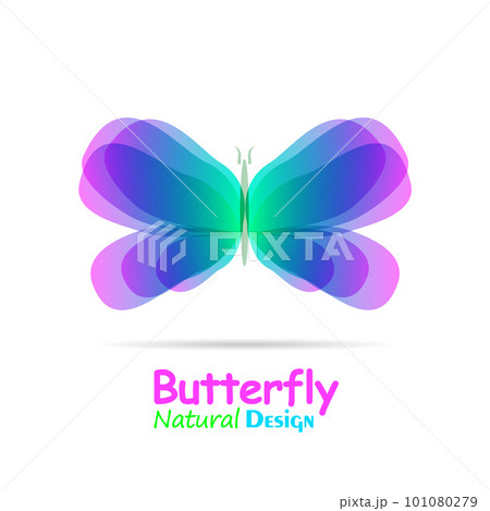 Watercolor butterfly with soft transition colors wings. Abstract bright logo template. Abstract flying insects, isolated on white. Vector 101080279