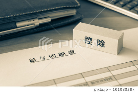 控除と給与明細書　控除　確定申告　年末調整　制度 101080287