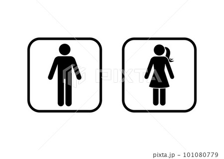 Public toilet man woman icon set vector illustration. Restroom sign symbol stick figure silhouette frame pictogram 101080779