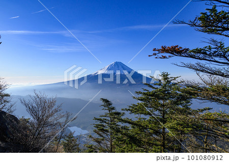 (山梨県)王岳~鬼ヶ岳稜線上から見る富士山の絶景 (山梨県)王岳~鬼ヶ岳稜線上から見る富士山の絶景 101080912