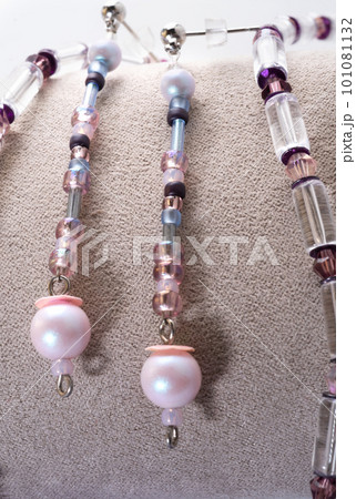 trendy author jewelry earrings with pearls and beads around white background. fashion and handmade concept trendy author jewelry earrings with pearls and beads around white background. fashion and handmade concept 101081132