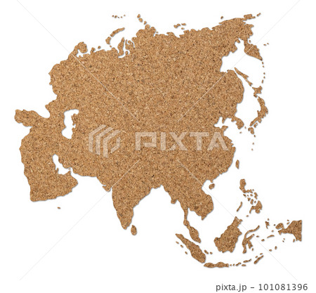 Asia map cork wood texture. 101081396