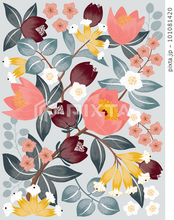 Vector illustration of flower painting decorated with flowers of April  101081420