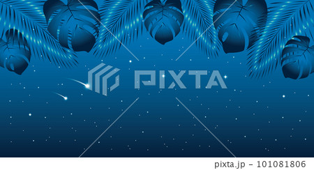 romantic starry night background with palm tree leaves 101081806