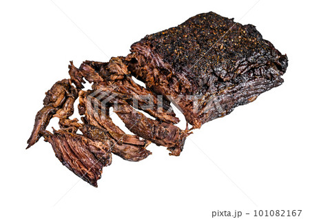 Smoked bbq Beef Brisket meat steak. Isolated on white background. 101082167