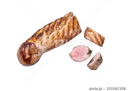 BBQ roasted pork tenderloin fillet meat. Isolated on white background. 101082308