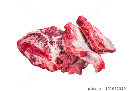 Beef Short Ribs, raw meat on kitchen table. Isolated on white background. 101082319