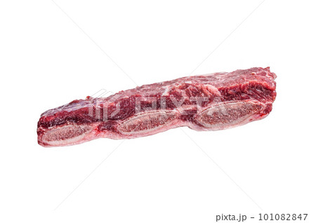 Raw beef short ribs kalbi on kitchen table. Isolated on white background. 101082847