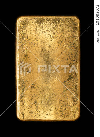 Surface of the back side of a cast gold bar, also known as gold bullion. Refined, pure metallic gold, produced by by pouring molten metal into a bar-shaped mold. Isolated on black background. Photo. Surface of the back side of a cast gold bar, also known as gold bullion. Refined, pure metallic gold, produced by by pouring molten metal into a bar-shaped mold. Isolated on black background. Photo. 101083072
