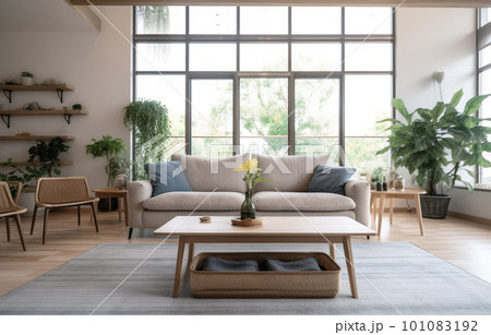 観葉植物のある爽やかなリビングルーム 101083192