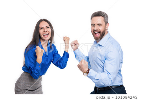 businesspeople celebrate business success isolated on white. studio shot of businesspeople 101084245