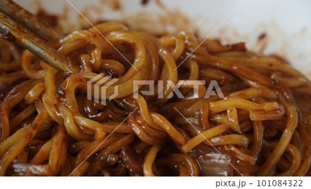 jjajangmyeon in the bowl with chopsticks 101084322