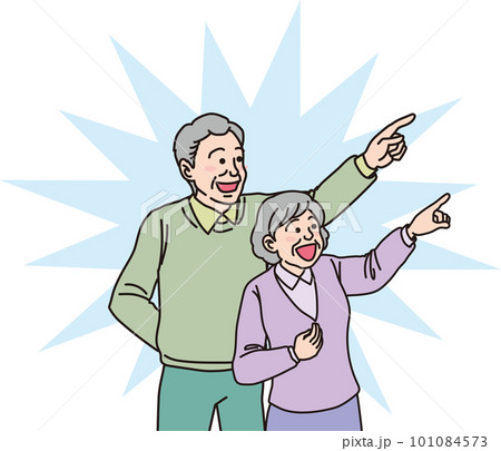 目指す_指差す_家族_カラー_にこやかな表情_背景色あり 目指す_指差す_家族_カラー_にこやかな表情_背景色あり 101084573