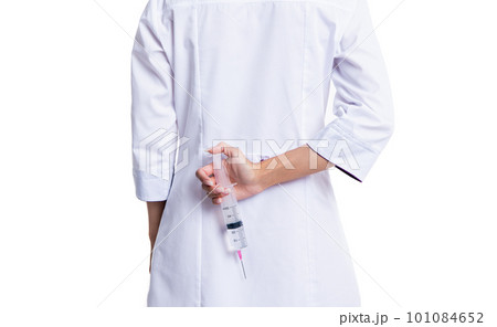 cropped view of medical doctor do injection with syringe isolated on white. doctor do injection cropped view of medical doctor do injection with syringe isolated on white. doctor do injection 101084652