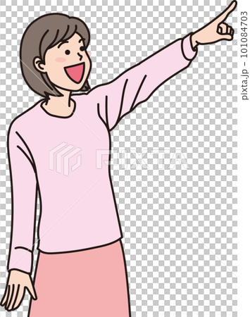 Aiming _ pointing _ family _ color _ smiling expression _ mom pointing to the upper right Aiming _ pointing _ family _ color _ smiling expression _ mom pointing to the upper right 101084703