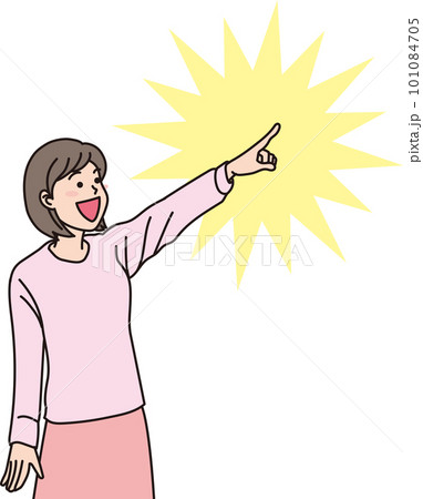 目指す_指差す_家族_カラー_にこやかな表情_右上を指差すママ_指先キラリン 101084705