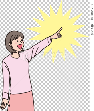 目指す_指差す_家族_カラー_にこやかな表情_右上を指差すママ_指先キラリン 101084705