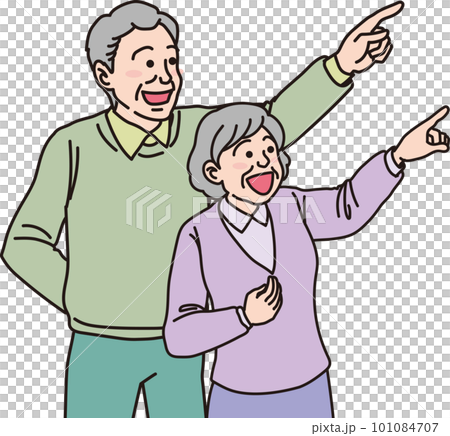 瞄準_指向_家庭_顏色_微笑表情_爺爺奶奶指向同一個方向 101084707