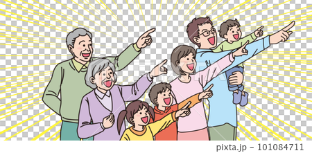 瞄準_指向_家人_顏色_微笑表情_5人指向同一個方向_背景濃度線 101084711