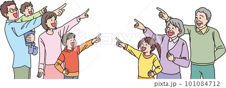 目指す_指差す_家族_カラー_にこやかな表情_5人真ん中を指差す 101084712