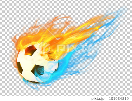 赤と青の炎に包まれたサッカーボール_背景透過 101084819