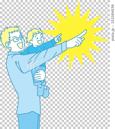 瞄準_指向_家庭_青黃色_微笑表情_爸爸和孩子指向同一個方向_指尖Kirarin 101084836