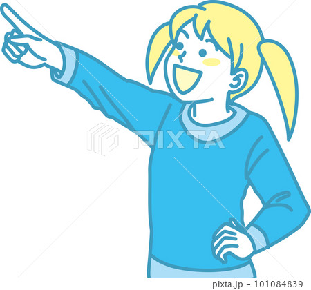 目指す_指差す_家族_シアンイエロー_にこやかな表情_左上を指差す女の子 101084839