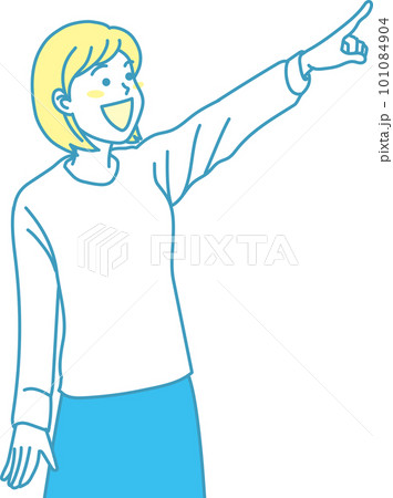 目指す_指差す_家族_シアンイエロー_にこやかな表情_右上を指差すママ 101084904