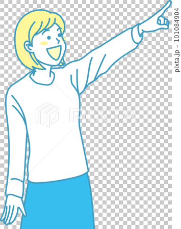 目指す_指差す_家族_シアンイエロー_にこやかな表情_右上を指差すママ 101084904