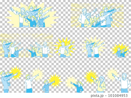 瞄準_指向_家庭_微笑表情_黃藍色_設置背景色 101084953