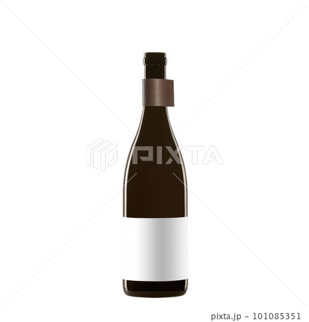 red wine bottle with blank label isolated on white background. 101085351