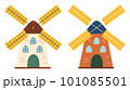 Set with windmills isolated on white background in cartoon style. Hand drawn farm mill icons 101085501