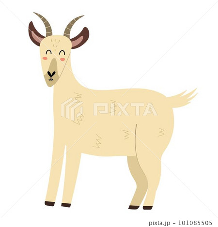 Cute goat in cartoon style isolated element. Farm animal elementGoat, farm, animal, horn, cute, funny, element, object, isolated, doodle, cartoon, flat, print, white, background, design, graphic 101085505