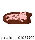 Funny pig playing in dirt. Farm character print for kids and baby design 101085509