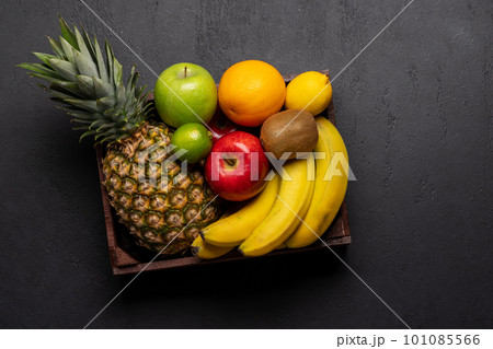 Wooden box full of healthy food Wooden box full of healthy food 101085566
