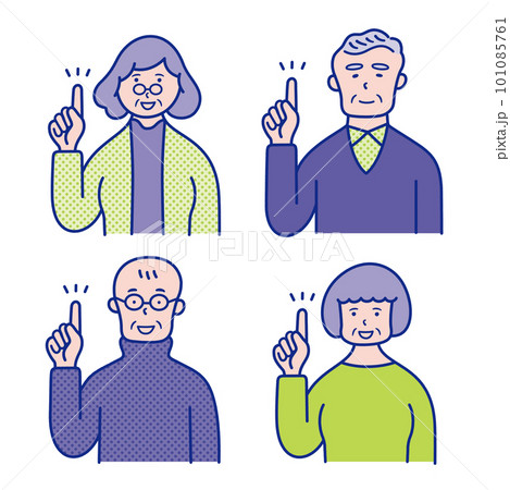 指差しポーズのシニア男性・女性の上半身【セット】 101085761