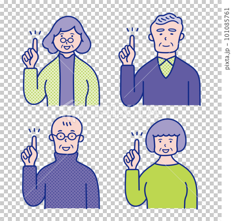 指差しポーズのシニア男性・女性の上半身【セット】 101085761