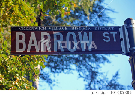 Barrow Street brown traffic sign in New York in Greenwich village historic district 101085889