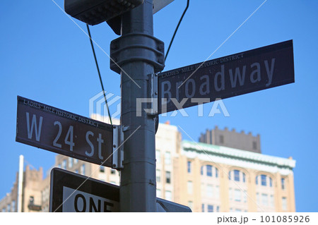 Brown West 24th Street and Broadway historic sign Brown West 24th Street and Broadway historic sign 101085926