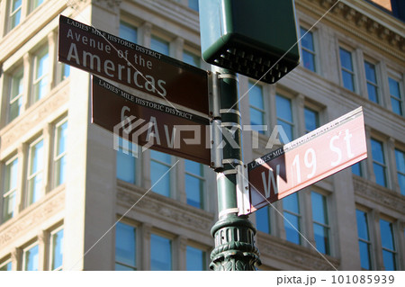 Brown West 19th Street and 6th Avenue of Americas historic sign 101085939