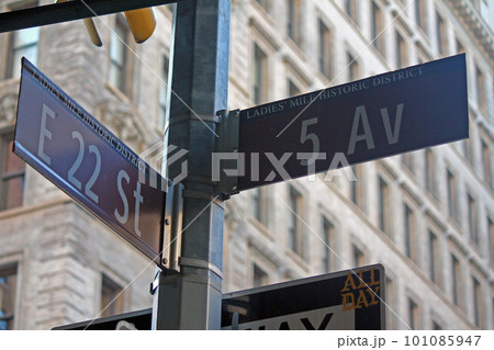 Brown East 22nd Street and 5th Avenue Fashion historic sign in Midtown Manhattan in New York City in Ladies Mile Historic District 101085947