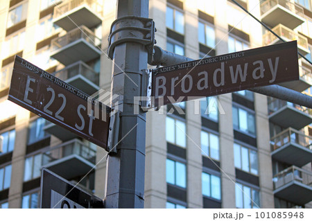 Brown East 22nd Street and Broadway historic sign in Midtown Manhattan in New York City in Ladies Mile Historic District 101085948