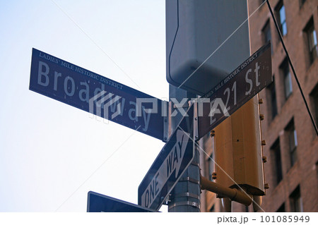 Brown East 21st Street and Broadway historic sign in Midtown Manhattan in New York City in Ladies Mile Historic District 101085949