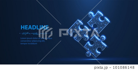 Three puzzles on blue. Digital solution, partners cooperate, matching solution concept. 101086148