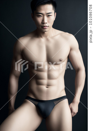Muscular young man in a black underwear is posing for a photo. Muscular young man in a black underwear is posing for a photo. 101086708
